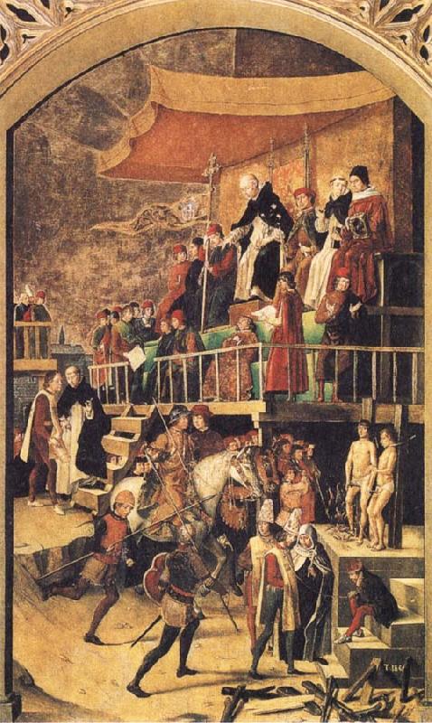 BERRUGUETE, Pedro Court of Inquisition chaired by St Dominic oil painting image